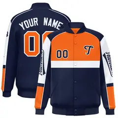 Orange Navy Raglan Sleeve Varsity Letterman Jacket 1
