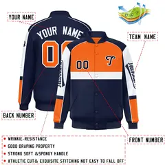 Orange Navy Raglan Sleeve Varsity Letterman Jacket 2