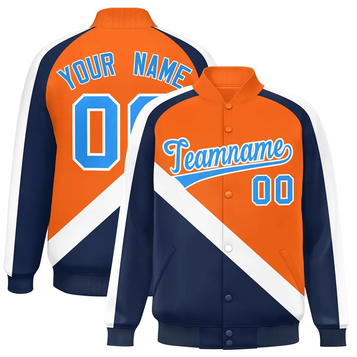 Orange Navy Raglan Varsity Letterman Baseball Jacket