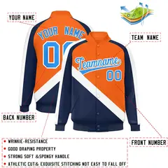 Orange Navy Raglan Varsity Letterman Baseball Jacket 2