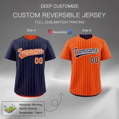 Orange Navy Reversible Stripe Baseball Jersey 2