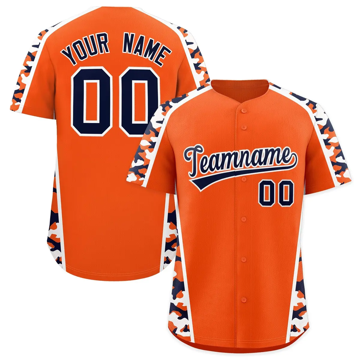 Orange Navy Side Camo Baseball Jersey