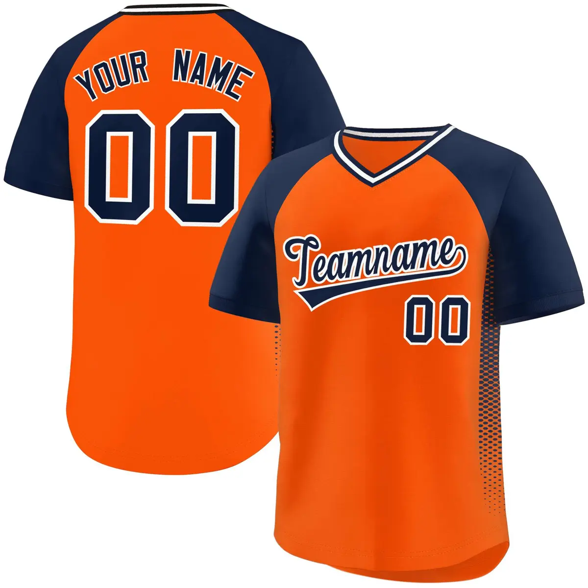 Orange Navy Side Spot Raglan Pullover Baseball Jersey