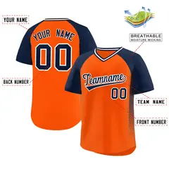 Orange Navy Side Spot Raglan Pullover Baseball Jersey 2