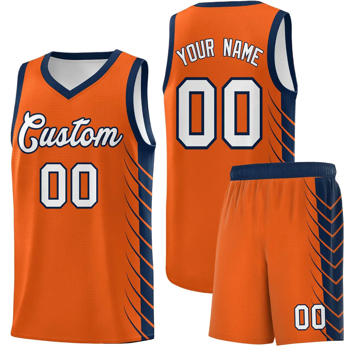 Orange Navy Side Symmetrical Line Pattern Basketball Jersey