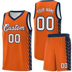 Orange Navy Side Symmetrical Line Pattern Basketball Jersey 1