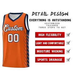 Orange Navy Side Symmetrical Line Pattern Basketball Jersey 2