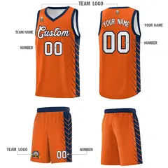 Orange Navy Side Symmetrical Line Pattern Basketball Jersey 5