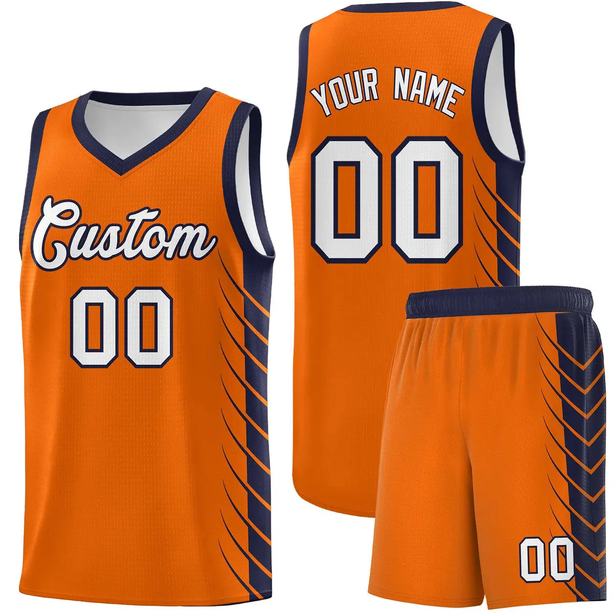 Orange Navy Side Symmetrical Line Pattern Basketball Jersey