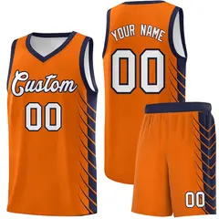 Orange Navy Side Symmetrical Line Pattern Basketball Jersey 1