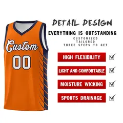 Orange Navy Side Symmetrical Line Pattern Basketball Jersey 2