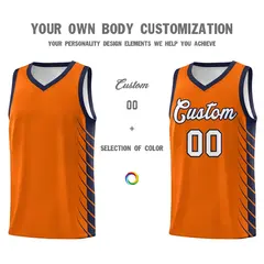 Orange Navy Side Symmetrical Line Pattern Basketball Jersey 3