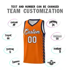 Orange Navy Side Symmetrical Line Pattern Basketball Jersey 4