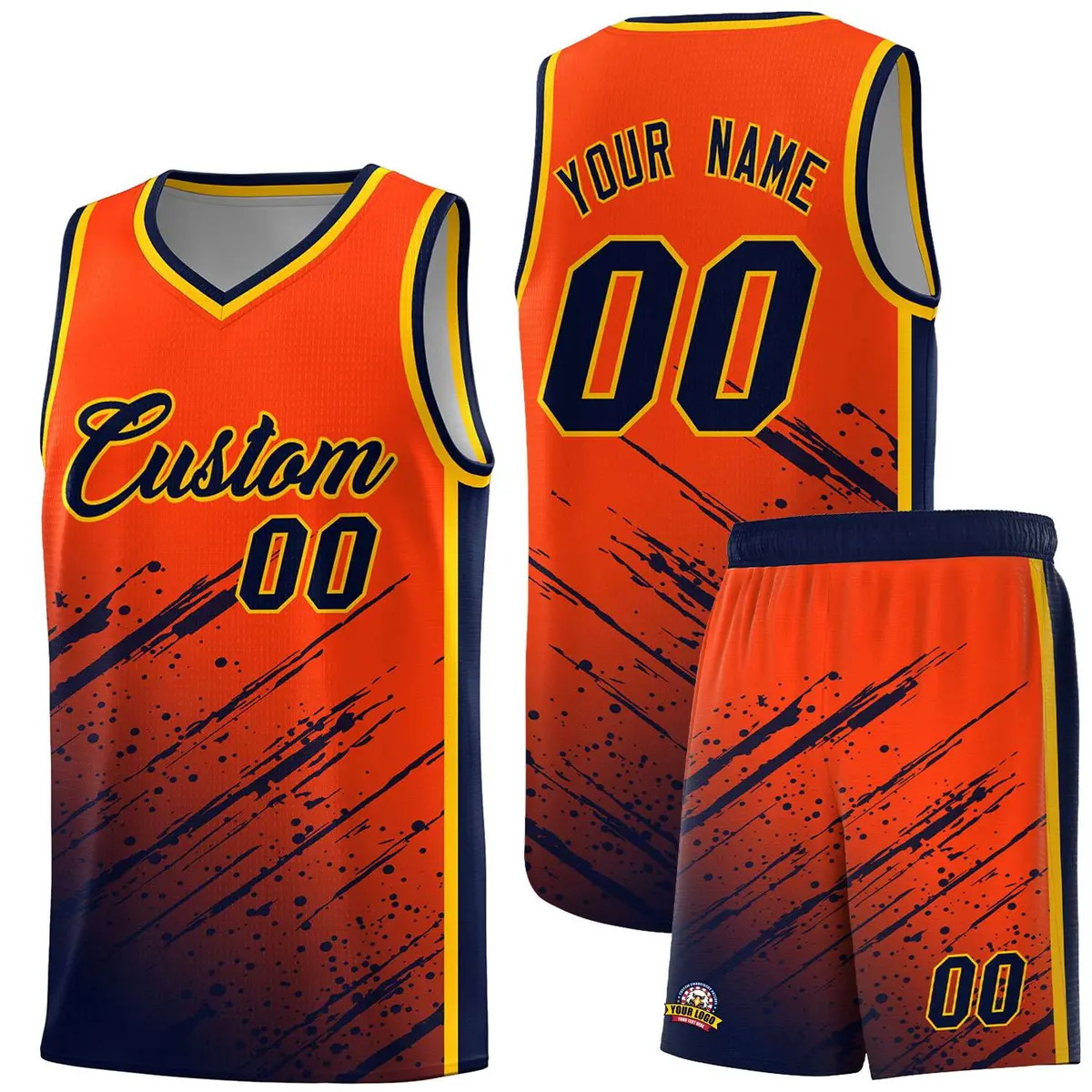 Orange Navy Splash Basketball Uniforms for Match