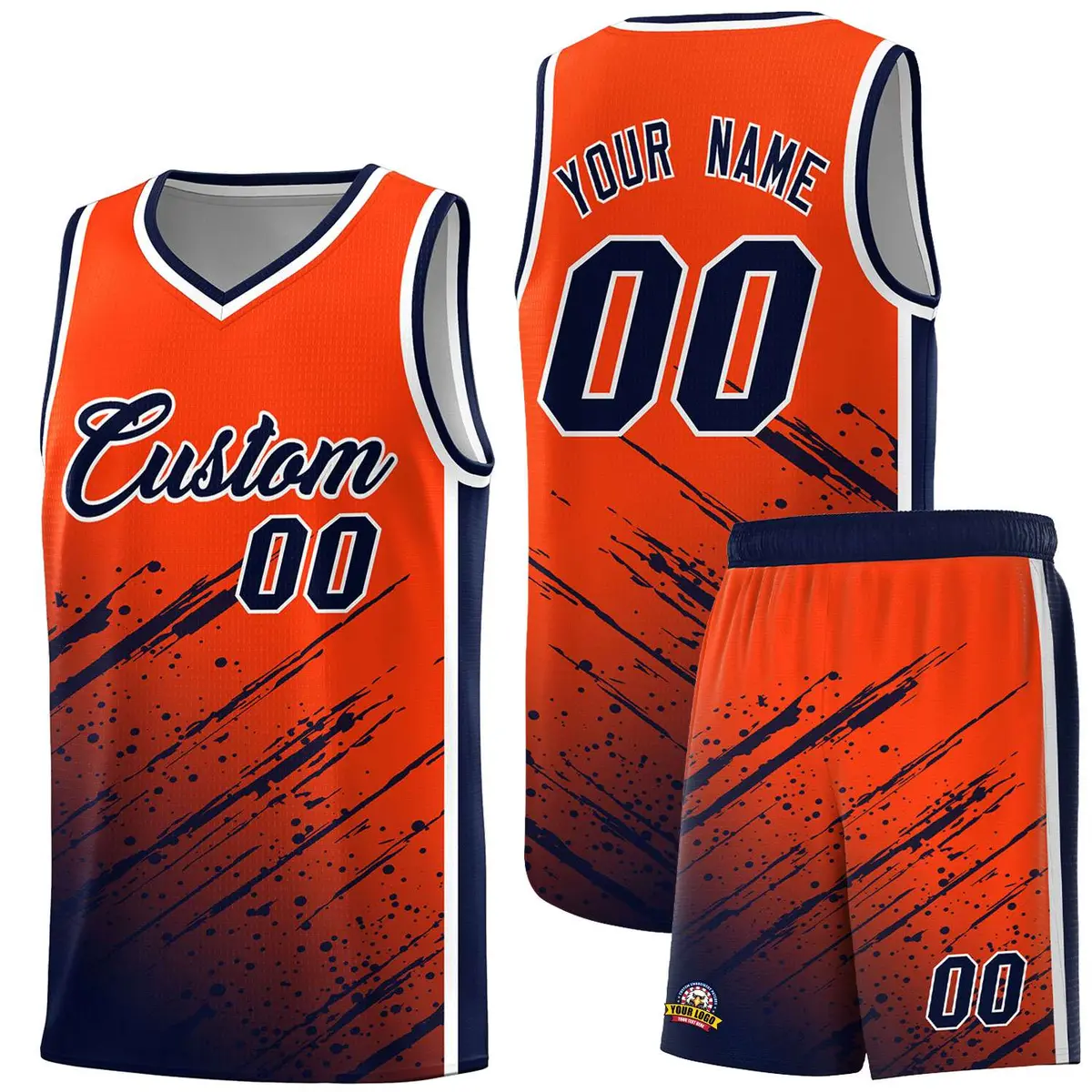 Orange Navy Splash Basketball Uniforms for Practice