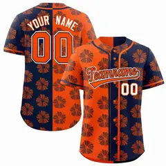 Orange Navy Split Flower Graffiti Authentic Baseball Jersey 1
