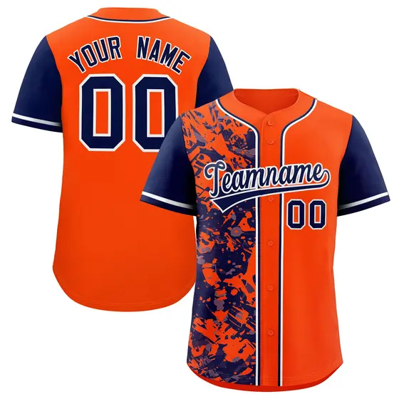 Orange Navy Split Graffiti Raglan Sleeve Baseball Jersey