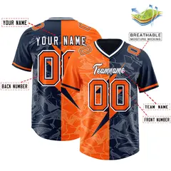 Orange Navy Split Lightning Pattern Football Jersey 2