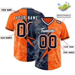 Orange Navy Split Lightning Pattern Football Jersey 2