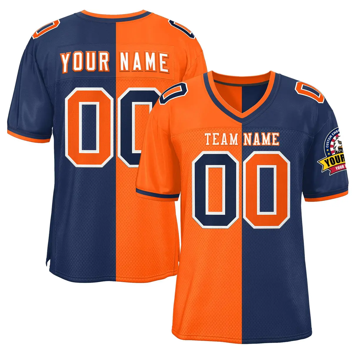 Orange Navy Split Two Tone Authentic Football Jersey