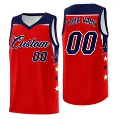 Orange Navy Star Color Block Two Tone Side Basketball Jersey 1