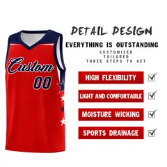 Orange Navy Star Color Block Two Tone Side Basketball Jersey 2