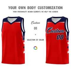 Orange Navy Star Color Block Two Tone Side Basketball Jersey 3