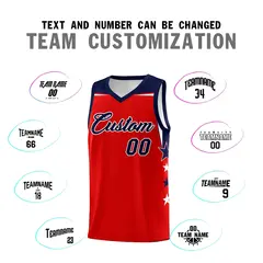 Orange Navy Star Color Block Two Tone Side Basketball Jersey 4