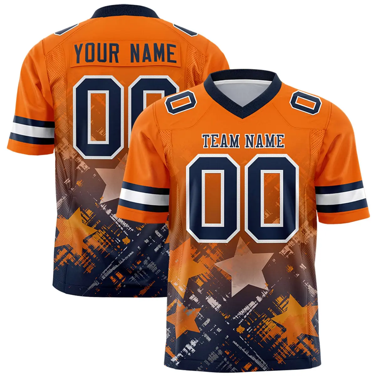 Orange Navy Star Gradient Flag Football Jersey