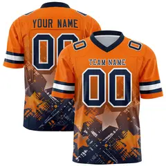 Orange Navy Star Gradient Flag Football Jersey