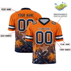 Orange Navy Star Gradient Flag Football Jersey 2