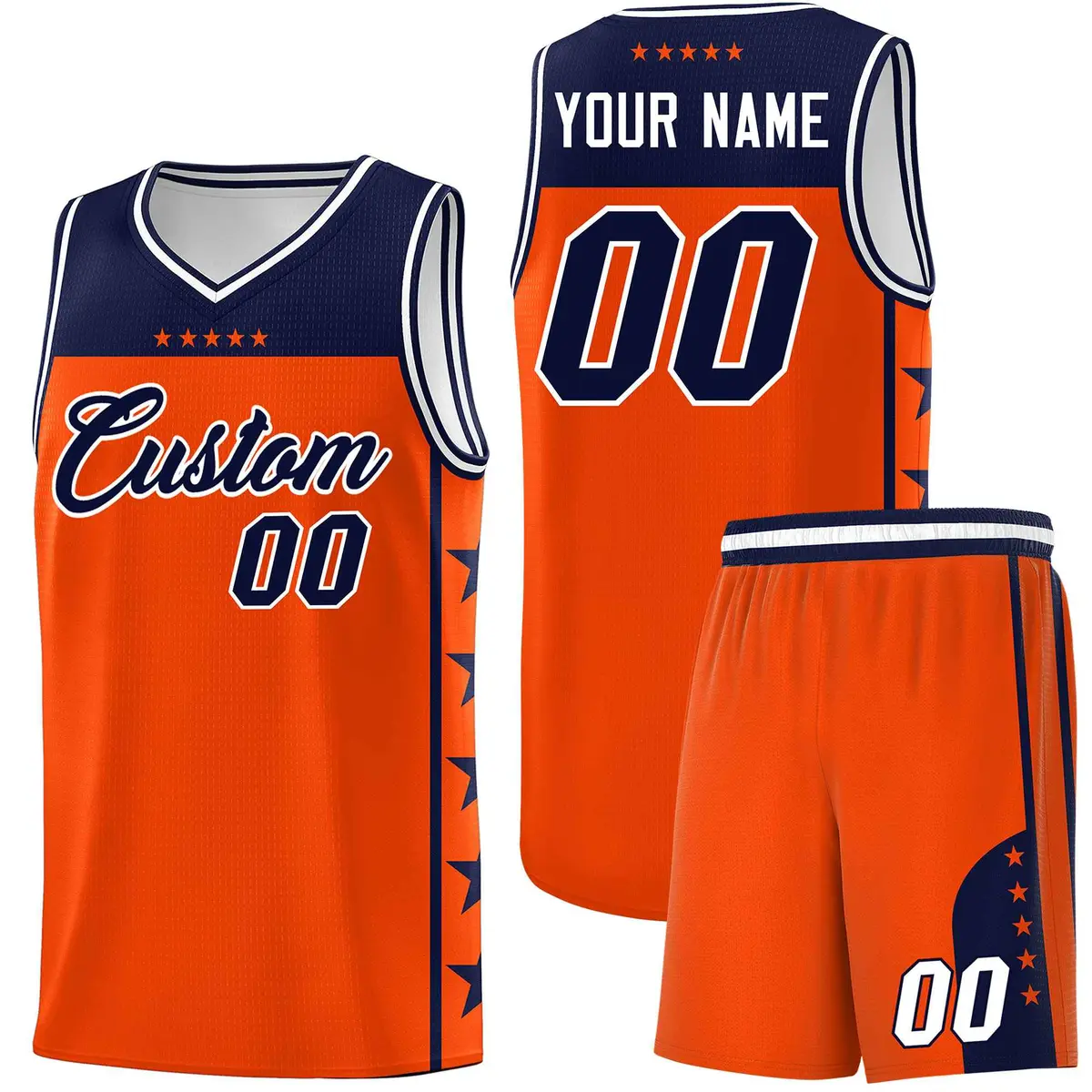 Orange Navy Star Pattern Basketball Jersey Sports Uniform