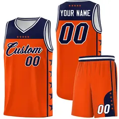 Orange Navy Star Pattern Basketball Jersey Sports Uniform 1