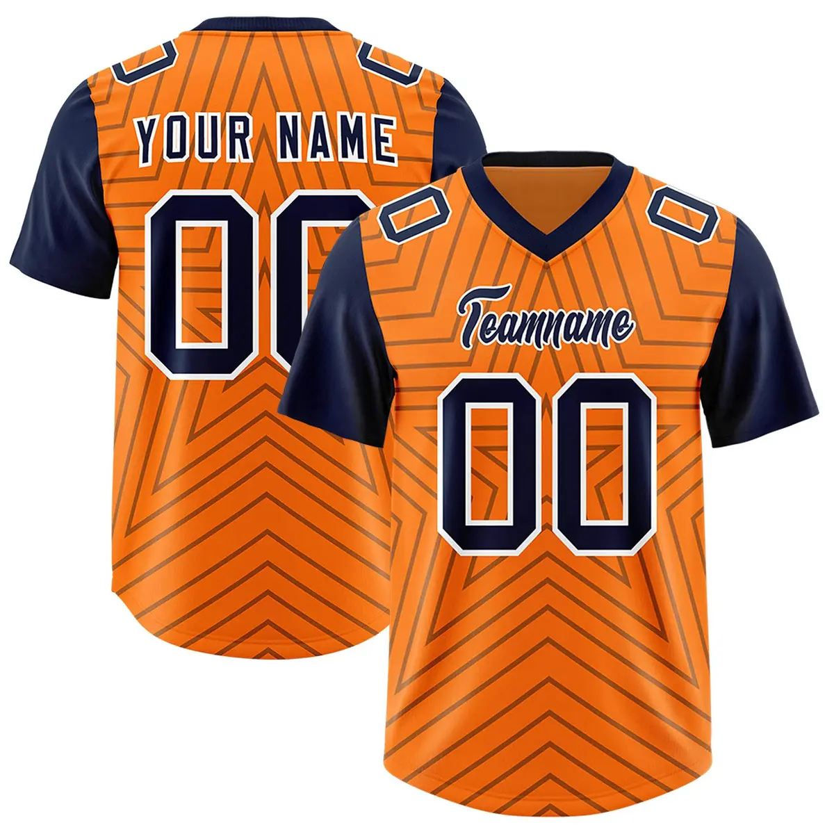 Orange Navy Star Pattern Raglan Sleeves Football Jersey