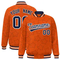 Orange Navy Star Pattern Varsity Letterman Baseball Jacket 1