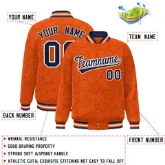 Orange Navy Star Pattern Varsity Letterman Baseball Jacket 2