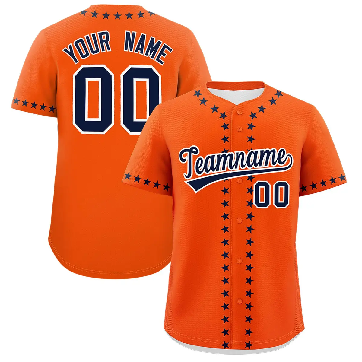 Orange Navy Star Ribbing Authentic Baseball Jersey