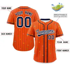 Orange Navy Stripe Star Pattern Authentic Baseball Jersey 2