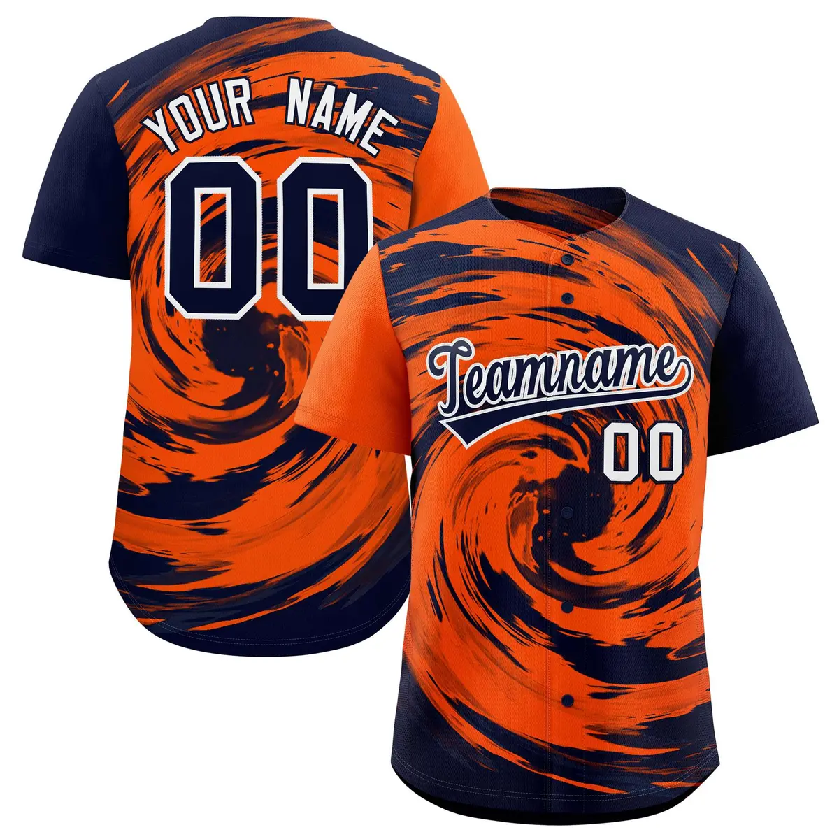 Orange Navy Swirl Graffiti Baseball Jersey