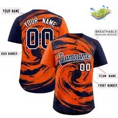 Orange Navy Swirl Graffiti Baseball Jersey 2