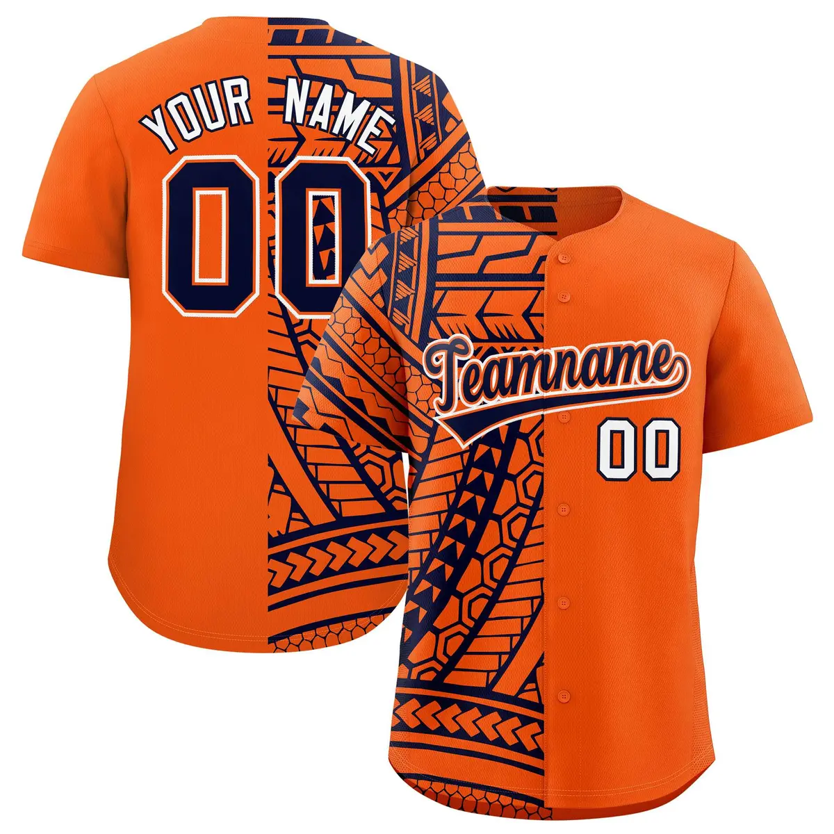 Orange Navy Tribal Split Baseball Jersey