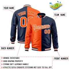 Orange Navy Two Tone Full-Zip Varsity Letterman Bomber Jacket 2