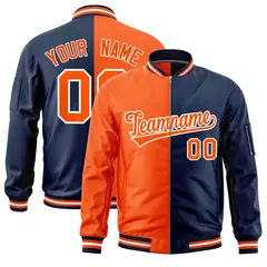 Orange Navy Two Tone Full-Zip Varsity Letterman Bomber Jacket 1