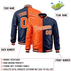 Orange Navy Two Tone Full-Zip Varsity Letterman Bomber Jacket 2