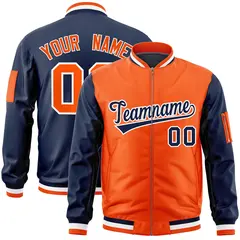 Orange Navy Two-Tone Varsity Letterman Bomber Jacket 1