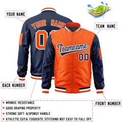 Orange Navy Two-Tone Varsity Letterman Bomber Jacket 2