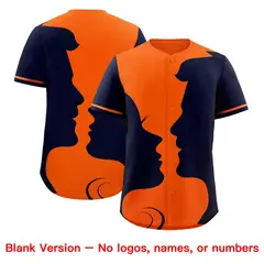 Orange Navy Valentine's Day Couple Silhouettes Baseball Jersey 2