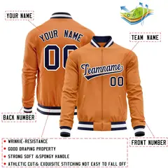 Orange Navy Varsity Full-Zip Letterman Baseball Jacket 4