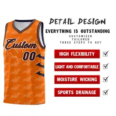 Orange Navy White Bat Pattern Halloween Basketball Jersey 2