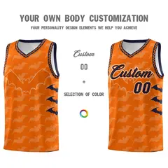 Orange Navy White Bat Pattern Halloween Basketball Jersey 3